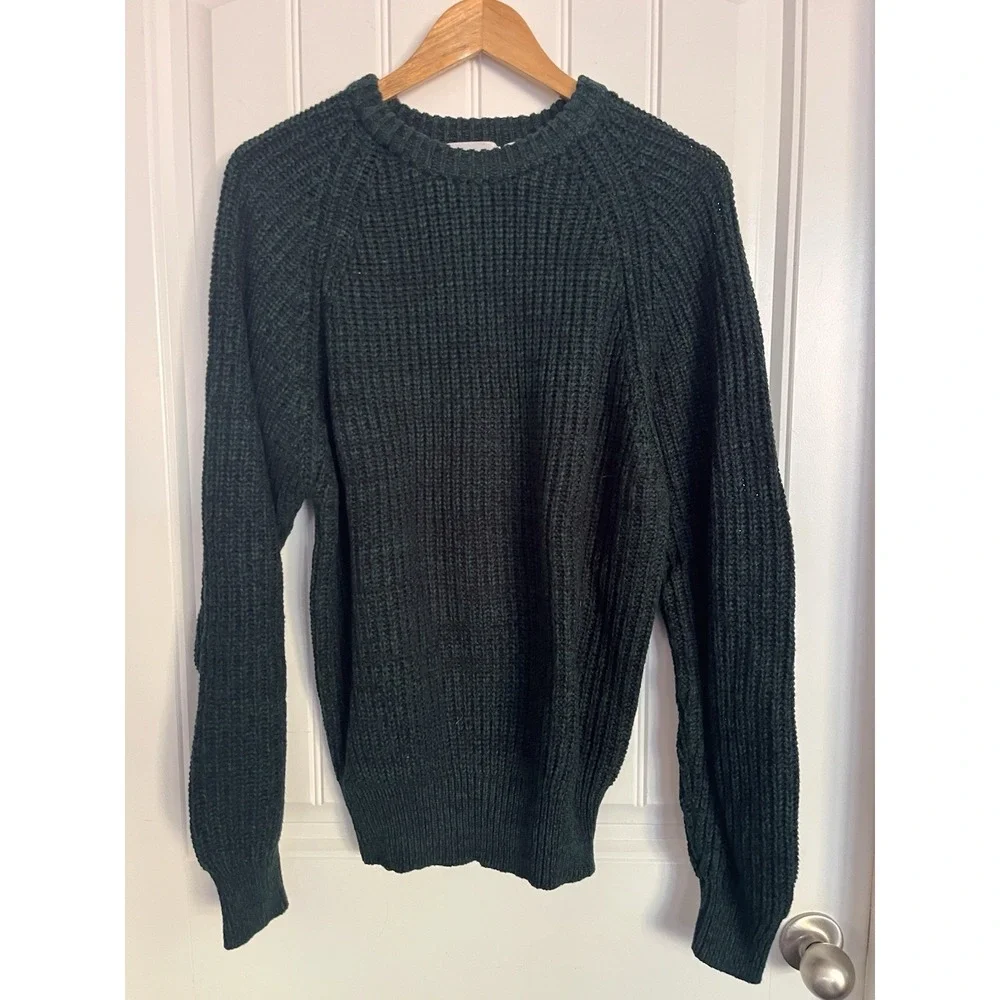 Vintage Sweater Mens‎ Large Green Chunky Knit Raglan 90s Ribbed Green 312